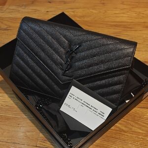 Saint Laurent Black Chevron Leather Bag